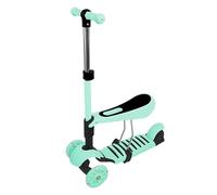 Patinete infantil 5 en 1 con cesta de dibujos animados extraíble, asiento de barra de empuje LED, ruedas grandes, cómodo respaldo, manillar ajustable en altura para niños pequeños y niñas a partir de