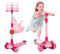 Patinete para Niños 2-en-1 con Asiento Extraíble, LED Ruedas, Patinete Infantil Manillar de Altura Ajustable de 60 a 76 cm para niños pequeños y niñas a Partir de 3 años(Rosa)