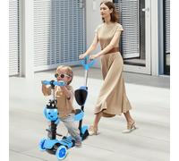 Patinete para Niños, Patinete de 3 Ruedas LED, Patinete Evolutivo 5 en 1 con Manillar Ajustable en Altura, Cañón Telescópico, Asiento y Respaldo Desmontables, Multifuncional y Desmontable - Azul