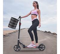 Patinete plegable para adultos/jóvenes, altura ajustable, acero al carbono, con freno de mano, doble suspensión, guardabarros trasero y bolsa de almacenamiento, capacidad de carga de hasta 118 kg