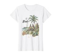 Patinete Vintage de Bali Palm Temple Tropical Travel Camiseta gráfica económica, Mujer, Blanco, XS