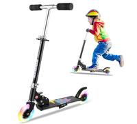 Patinetes para niños de 3 a 12 años, diseño plegable ligero, altura ajustable en 3 niveles, conducción suave y silenciosa, regalo para niñas y niños para interior y exterior (negro)