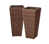 Patio Sense Alto - Juego de macetas de Mimbre de 2 Piezas, Resina, Moca, 11 Pulgadas de Largo, 11 Pulgadas de Ancho, 23 Pulgadas de Alto