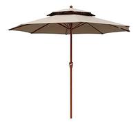 Patio Umbrella 2.7m/9ft Windproof Sun Shade Umbrella, Imitation Wood Grain Metal Center Pillar Umbrella - for Hotel Beach Barbecue Bar Yard, Easy to Clean