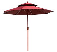 Patio Umbrella 2.7m/9ft Windproof Sun Shade Umbrella, Imitation Wood Grain Metal Center Pillar Umbrella - for Hotel Beach Barbecue Bar Yard, Easy to Clean