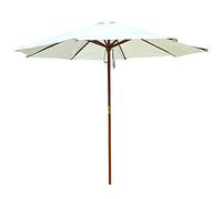 Patio Umbrella White Solid Wood Patio Umbrella Outdoor, Non-Fading Sun Shade Round Sunscreen Market Umbrella for Garden Lawn Backyard, with 8 Sturdy Ribs