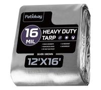 Patiobay Lona grande de 12 x 16 pies, resistente al agua, resistente a los rayos UV y a la decoloración, con ojales cada 23.6 pulgadas, lona de plástico grueso 420D, multiusos