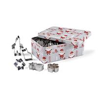 patisse 13721 - Caja de metal gris impresa Santa Claus que contiene 25 cortadores o emporte piezas de acero inoxidable surtidos de Navidad - abeto, duende, ángel, estrella, gingerman, azúcar de cebada