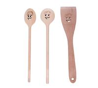 Patisse 93360 - Juego de 3 utensilios de cocina de madera para sonrisa, 1 cuchara ovalada de 30 cm + 1 cuchara redonda de 30 cm + 1 espátula de 30 cm, madera de haya