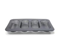 patisse Bollos perforados para perros calientes con revestimiento antiadherente, con 4 cavidades alargadas de 17 cm x 6,8 cm cada una, tamaño de la bandeja: 34 cm x 23 cm, mediano, negro