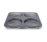 patisse Molde perforado para hamburguesa con revestimiento antiadherente, 4 cavidades redondas de 12 cm cada una, tamaño de la sartén: 28 x 28 cm, 2,5 cm de profundidad, mediano, negro