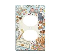 Patisserie - Cubiertas de salida dúplex para cocina, diseño artístico de panadero, macarons, primavera, color azul pastel, plástico, tamaño estándar, fundas decorativas para receptáculo, decoración