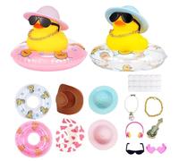 Patito a Flote Amarillo Juguetes de Baño, 14PCS Adornos de Pato de Goma para Coche con Anillo de Natación, Aombrero, Collar, Gafas, Juguetes de Regalo Pato Amarillo para Baby Shower