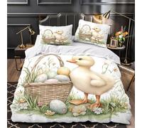 Patito de Pascua 3D Impresión Edredón Funda 3pz Microfibra Cremallera Oculta Ilustración de Primavera Funda de edredón 2 Fundas Lavable a máquina Decoración habitación Parejas Double（200x200cm）