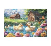 Patitos Lago Campo de Flores Campo Naturaleza Salvaje Puzzle 1000 Piezas Obra De Arte 3D Rompecabezas para Hombres Y Mujeres Desafío Intelectual Estera Portátil DIY Moderno 1000 PCS