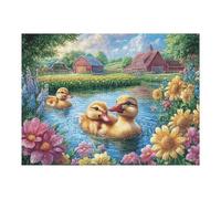 Patitos Primavera Flores Arroyo Fauna Silvestre Naturaleza Salvaje Puzzles 500 Piezas Decoración Hogar 3D Elegante Rompecabezas Familiar para Adultos Obra De Arte Colorido DIY Creativo 500 PCS