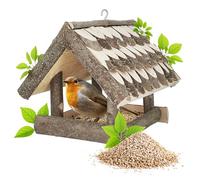 PATKAR Pajarera para colgar, comedero para pájaros, comedero para pájaros, comedero para pájaros silvestres, balcón, pájaros, 26 x 25 cm, de madera de sauce + 500 g de pienso gratis