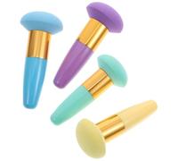 PATKAW Borlas de Maquillaje Mango 4 Piezas Esponjosas para Polvo Facial, Accesorios Cosméticos para Mujeres y Niñas, Colores Verde, Morado, Amarillo y Azul, Aplicador Compacto para Base