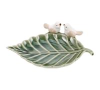 PATKAW Plato de Cerámica para Joyas y Porta Anillos Diseño de Pájaro y Hoja Verde Bandeja Artesanía para Uso en Baño o Tocador