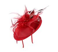PATKAW Tocado Fascinador Tipo Pastillero Plumas Rojas y Mariposas para Mujer y Niña, Ajustable y Delicado para Fiestas, Bodas y Celebraciones Obsequios