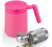PATMOSEAL Taza de té aislada al vacío con infusor y tapa a prueba de fugas, taza de té térmica con asa para oficina en casa, 500 ml (rojo rosa)