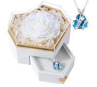PatNlevs Caja de Regalo Rosa Eterna, Regalos Originales para Mujer, Stabilizzata Regalo con Collana Cuore per Festa Della Anniversario Compleanno (Blanco)