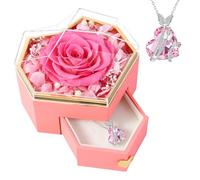 PatNlevs Caja de Regalo Rosa Eterna, Regalos Originales para Mujer, Stabilizzata Regalo con Collana Cuore per Festa Della Anniversario Compleanno (Rosa)