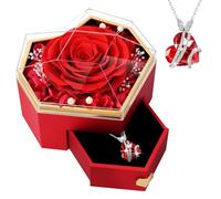 PatNlevs Caja de Regalo Rosa Eterna, Regalos Originales para Mujer, Stabilizzata Regalo con Collana Cuore per Festa Della Anniversario Compleanno (Rojo)