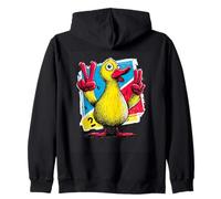 Pato Amarillo Doble Paz Retro Pop pájaro Signo gráfico Gesto Sudadera con Capucha