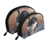 Pato Caza Labrador Perro Cool Negro Cachorro Animal, Bolsa de Maquillaje de Concha, Monedero pequeño para Mujer, Bolsa de artículos de tocador, Bolsa de cosméticos, 2 Piezas