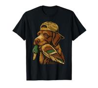 Pato de caza de perro vintage divertido camuflaje de labrador caza Camiseta