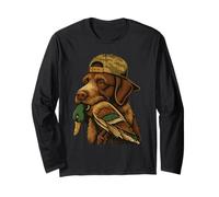 Pato de caza de perro vintage divertido camuflaje de labrador caza Manga Larga