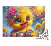 Pato de Dibujos Animados Puzzle de 1000 Piezas Papel para Adultos Campo de Flores Juego de Enfoque Familia Relajación Decoración Regalo 38x26cm/1000pcs