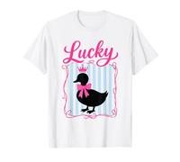 Pato de la Suerte con Corona y Lazo Rayas Vintage Pastel Camiseta