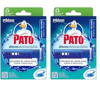 Pato Discos Activos Agua Azul - Aplicador WC con Recambio (6 Discos) - Limpia y Perfuma el Inodoro (Paquete de 2)