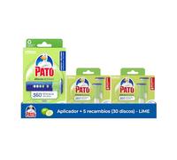 Pato Discos Activos Lima - Pack de Aplicador para WC con 5 Recambios (30 Discos) - Limpia y Perfuma el Inodoro