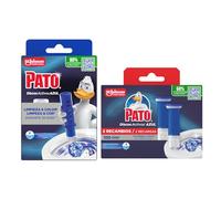Pato Discos Activos WC Agua Azul, Colorea el Agua de Azul, Limpia, Refresca y Perfuma el Inodoro, Eficacia 360°, Pack Aparato + 3 Recambios = 18 discos
