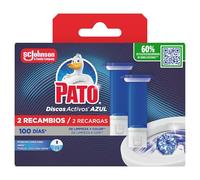 Pato Discos Activos WC Agua Azul, Colorea el Agua de Azul, Limpia, Refresca y Perfuma el Inodoro, Eficacia 360°, 2 Recambios = 12 Discos