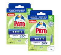 Pato Discos Activos WC Lima, Limpieza y Frescor para el Inodoro, Eficacia 360°, Aroma Lima, Pack de 2 Aparatos + 2 Recambios