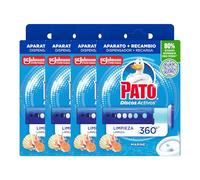 Pato Discos Activos WC Marino, Limpia Baño, Eficacia 360°, Perfume y Frescor Hasta 6 Semanas, Pack de 4 Aparatos + 4 Recambios