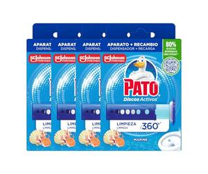 Pato Discos Activos WC Marino, Limpia Baño, Eficacia 360°, Perfume y Frescor Hasta 6 Semanas, Pack de 4 Aparatos + 4 Recambios