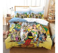 PATO FLIGHT Asterix Anime Juego De Sábanas Impresas En 3D, Microfibra Suave, Fundas De Almohada, Cremallera， Cubierta De Edredón， 3 Piezas, para Niños Y Adultos Single（140x200cm）