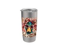 Pato navideño divertido y atrevido arco de coqueta a rayas Vaso térmico de acero inoxidable de doble pared