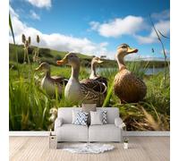 Pato Papel Pintado Panorámico 450 x 315 cm Naturaleza Pradera Animales Patos Papel Pintado Tejido No Tejido Grandes Murales Póster para Sala, Adulto Habitación de niños, Estudio