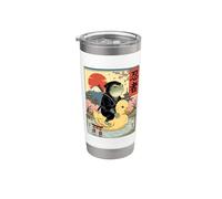 Pato Rana Ninja Montando, Ukiyo-e Japonés, Monte Fuji Sakura Vaso térmico de acero inoxidable de doble pared