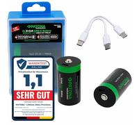 PATONA LR20 1412 - Pilas Mono D USB-C (2 Unidades, 1,5 V / 6,0 WH) Recargables a través de USB-C (700 mA), Cable de Carga USB-C con 2 Puertos