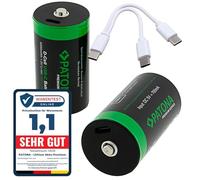 PATONA LR20 1412 - Pilas Mono D USB-C (2 Unidades, 1,5 V / 6,0 WH) Recargables a través de USB-C (700 mA), Cable de Carga USB-C con 2 Puertos