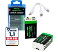 PATONA 4X Premium 9V Block Batería 6F22 3.6Wh 500mA, Recargable por USB-C | Recargables con USB-C-Cable 1-a-2 para Detector de Humo, mandos a Distancia, micrófonos inalámbricos, despertadores y