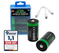 PATONA 4X Premium Batería LR20 Mono D USB-C 6.0Wh 1.5V Battery Recargables, Cable de Carga USB-C 1-a-2, más de 1.000 ciclos de Carga, para cámaras, Controles remotos, linternas y más