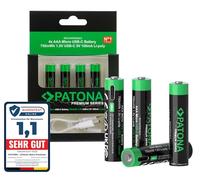 PATONA 8X Premium AAA Micro Batería, 750mWh 1.5V 500mAh Pilas, Recargables a través de USB-C 100mA, Cable-USB-C 1-a-2, más de 1.000 ciclos de Carga para cámaras, linternas y más